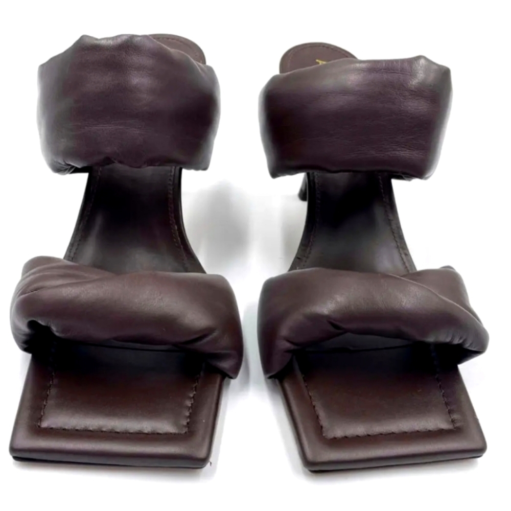 Alohas Twist Strap Sandals Brown Leather Square Toe Heels - size 8